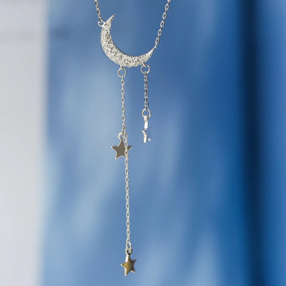 NEW 925 Sterling Silver Diamond Moon Star Necklace - Picture 6 of 6